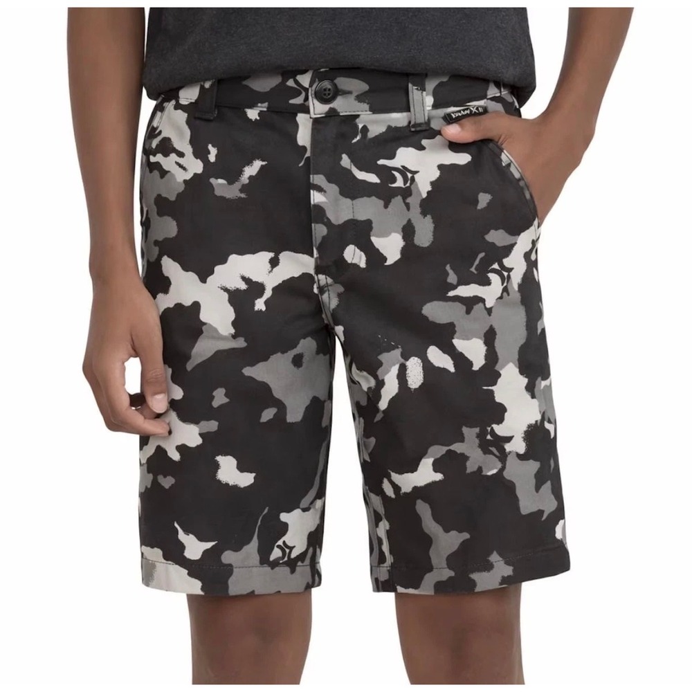 NWT Hurley Youth Hybrid Shorts Kids Large 14/16 Black Camo 4-Way Stretch Skate